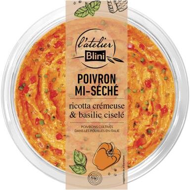 Poivron mi-séché "L'atelier Blini" ricotta crémeuse et basilic ciselé