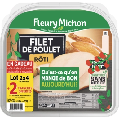 Image de Filet de poulet rôti conservation sans nitrite "Fleury Michon" 100% filet