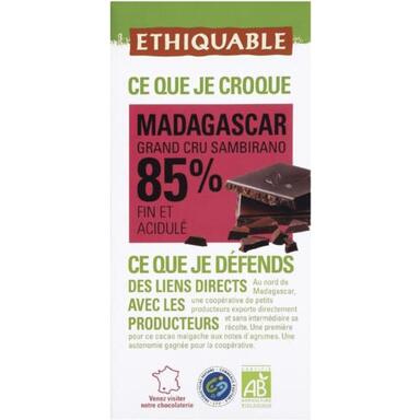 Tablette de chocolat noir 85% Bio "Ethiquable"